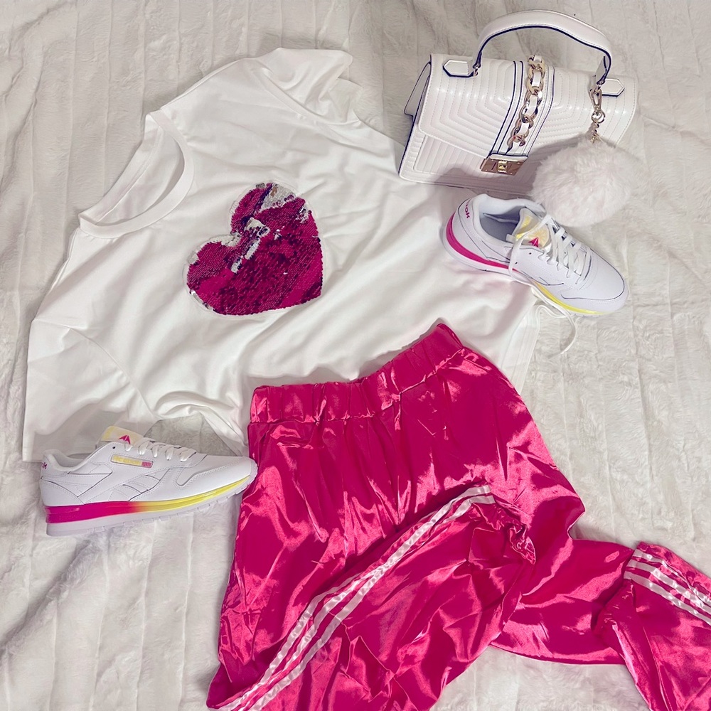 Spring wear Light Weight pink and white track suit.